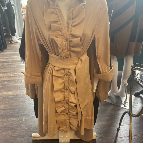 DRRRUS Brown Suede Like Ruffle Rumble Dress by GRETCHEN SCOTT - Picture 1 of 1